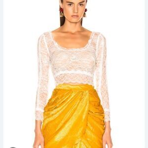 DUNDAS women’s white lace coquette crop top long‎ sleeve sheer delicate floral